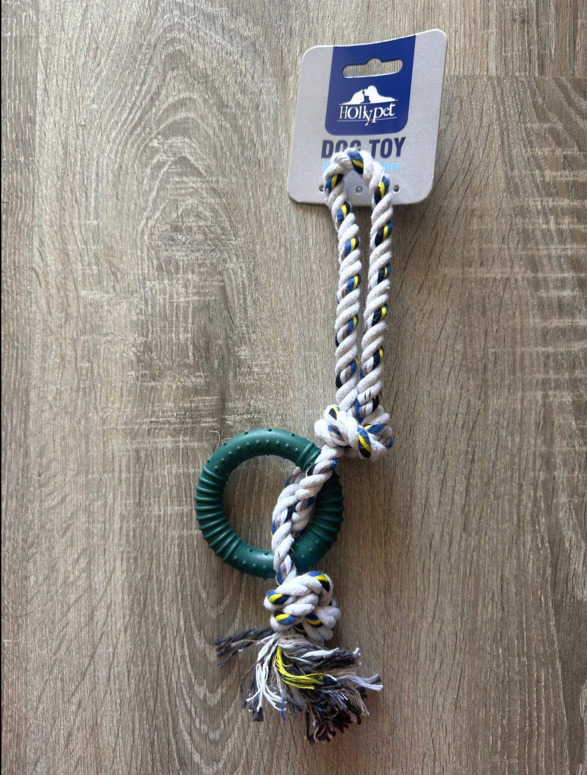 Gioco in Corda con Anello in Gomma Verde e Nodo per Cani