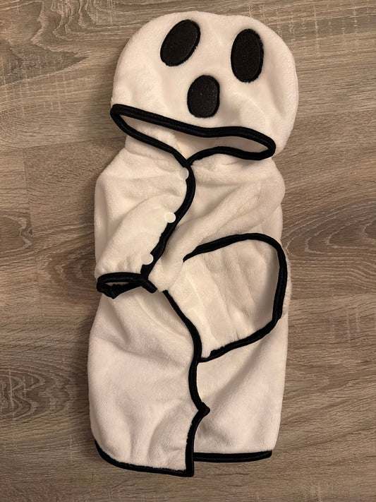 Mantellina Halloween fantasma per cani con cappuccio e chiusure frontali, taglia S 30 cm
