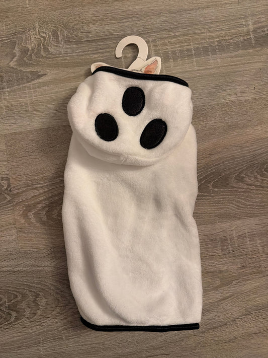 Mantellina Halloween fantasma per cani bianca e nera taglia S 30 cm, vista posteriore