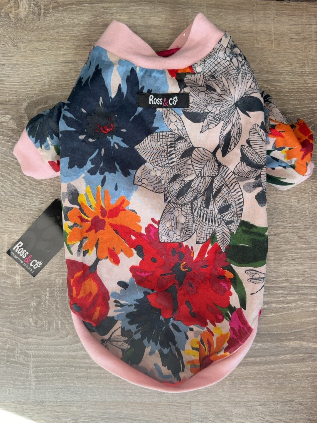Ross & Co felpa double face rosa L 30 cm lato floreale