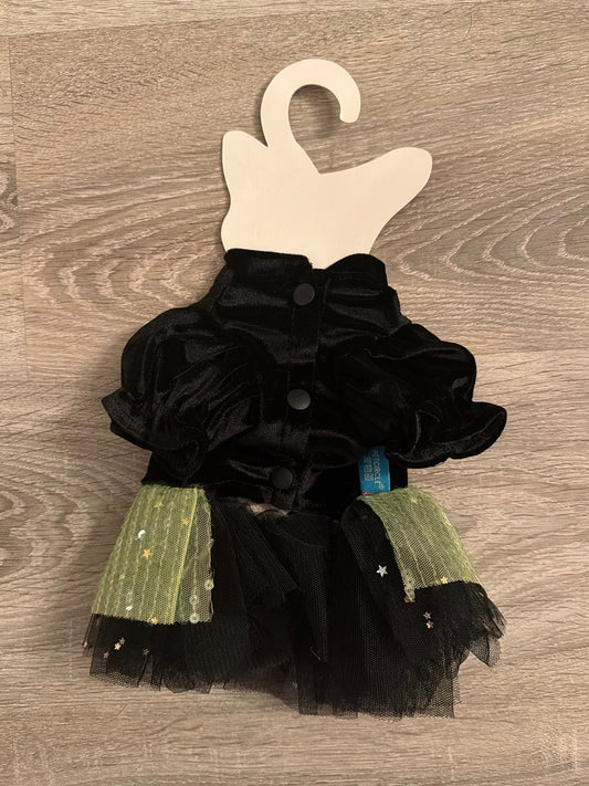 Vestitino Halloween per cani con bottoni anteriori e gonna in tulle verde e nero, XS 25 cm